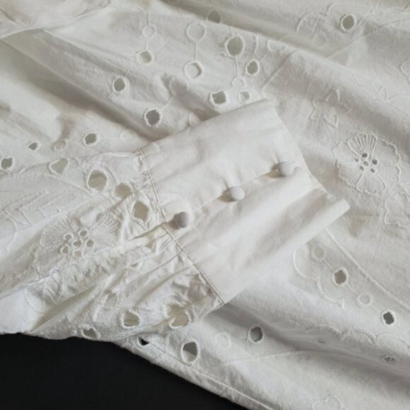 Zara White Cutwork Embroidery Long Sleeve Eyelet Oversized Ruffled Dress NWT - Picture 10 of 16